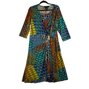 Isabel Hayley Faux Wrap Dress Women Medium Patchwork Geometric Colorblock Career